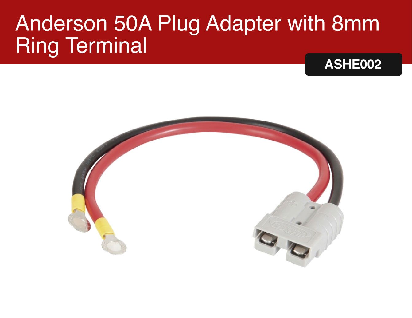 Item No.: ASHE002
Anderson 50A Plug Adapter with 8mm Ring Terminal
