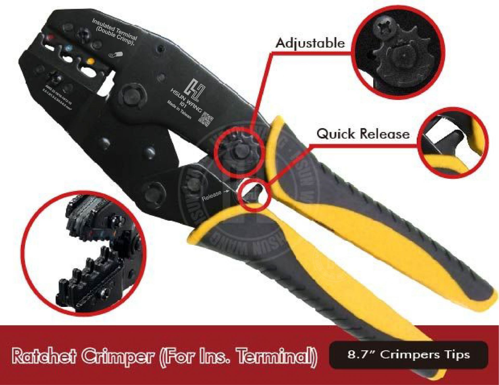 Double crimp i010-I01I-Jaw-crimp-crimping-crimp tool-crimping tool-crimp wire-ferrule crimp-ratchet crimp-Taiwan Manufacturer-Insulated terminal-non Insulated terminal-hsunwang-licrim-hsunwang.com
