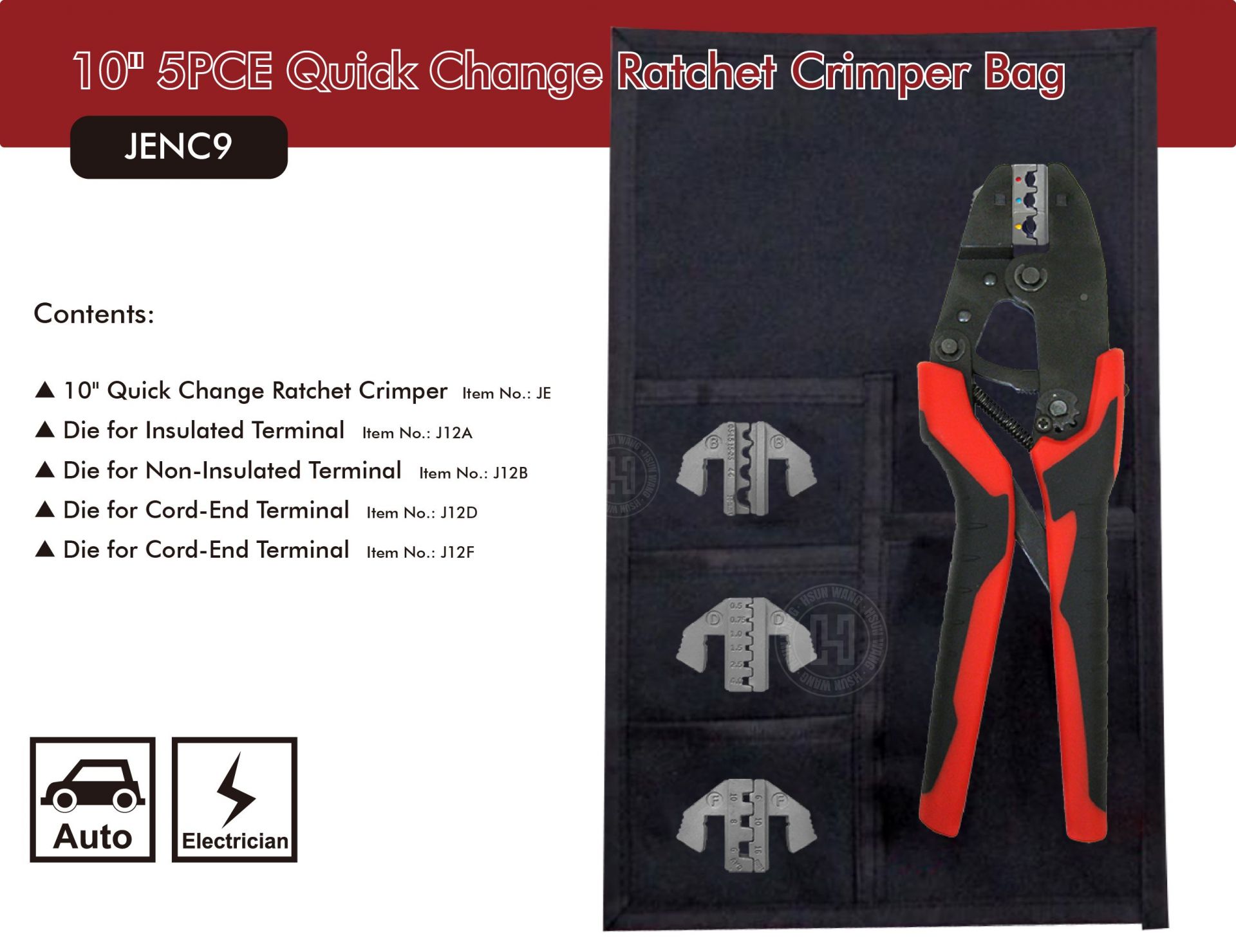 JENC9 Twin Cord End Terminal crimper-JENC9-Jaw-crimp-crimping-crimp tool-crimping tool-crimp wire-ferrule crimp-ratchet crimp-Taiwan Manufacturer-hsunwang-licrim-hsunwang.com
