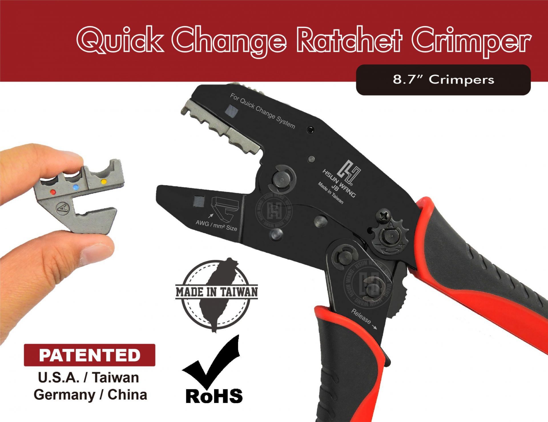 Quick Change Ratchet Crimper taiwan jbi-JBI-Jaw-Waterproof-crimp-crimping-crimp tool-crimping tool-crimp wire-ferrule crimp-ratchet crimp-Taiwan Manufacturer-hsunwang-licrim-hsunwang.com

