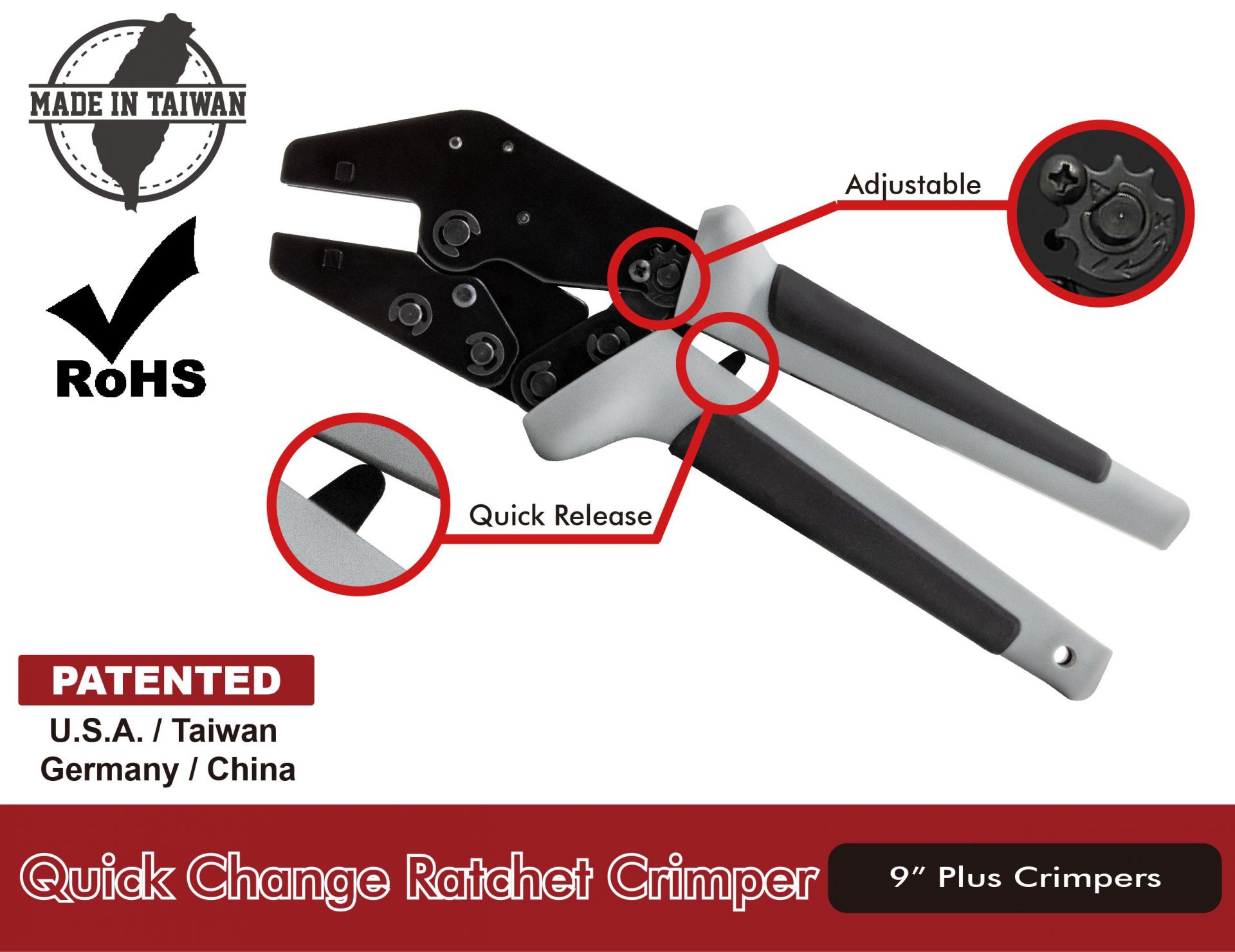 Self-adjustable Crimping Pliers Tool Professional Crimper Steel Jaw Rachet IN9 