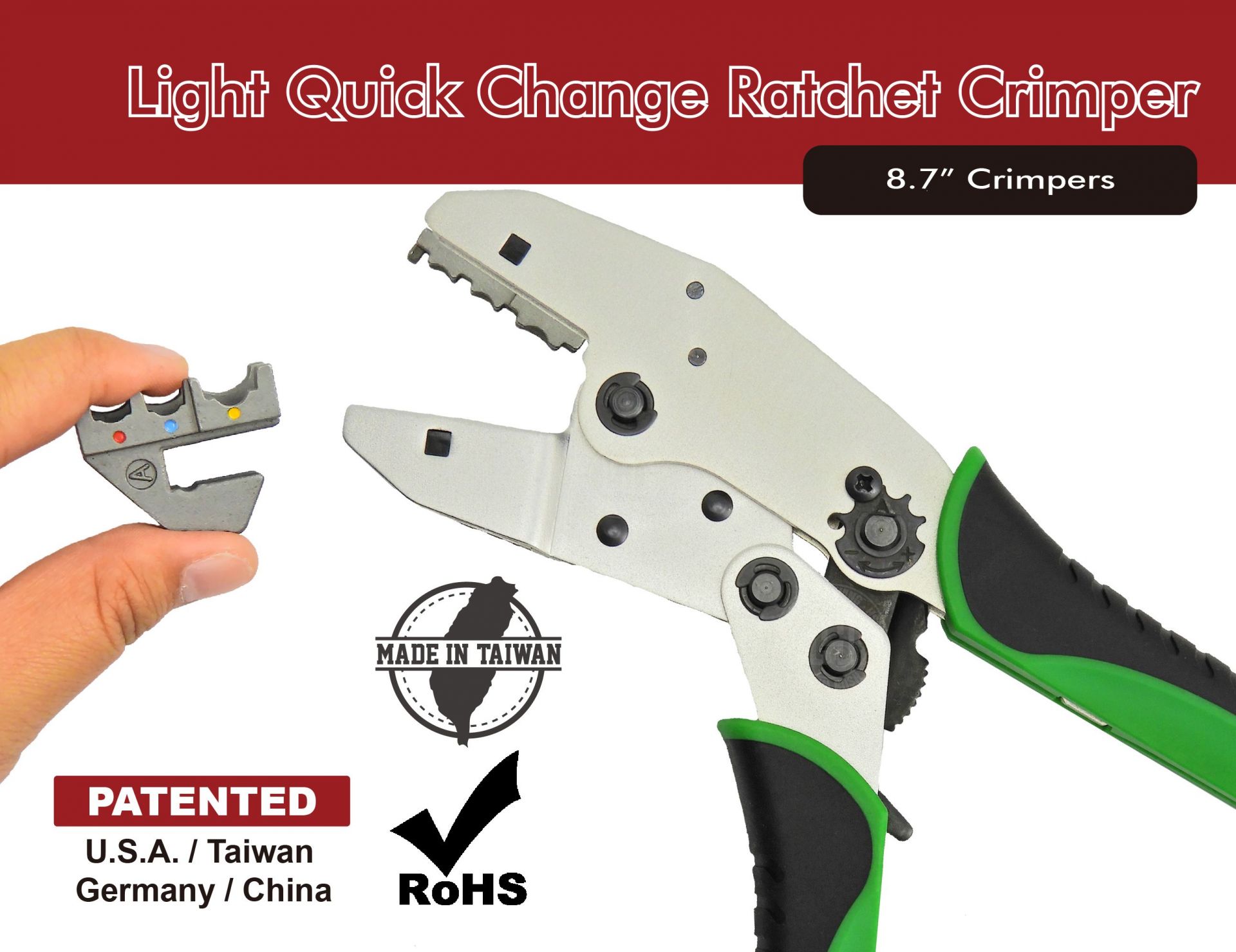 Aluminum Quick Change Ratchet Crimper taiwan jci-JCI Series-Jaw-crimp-crimping-crimp tool-crimping tool-crimp wire-ferrule crimp-ratchet crimp-Taiwan Manufacturer-hsunwang-licrim-hsunwang.com