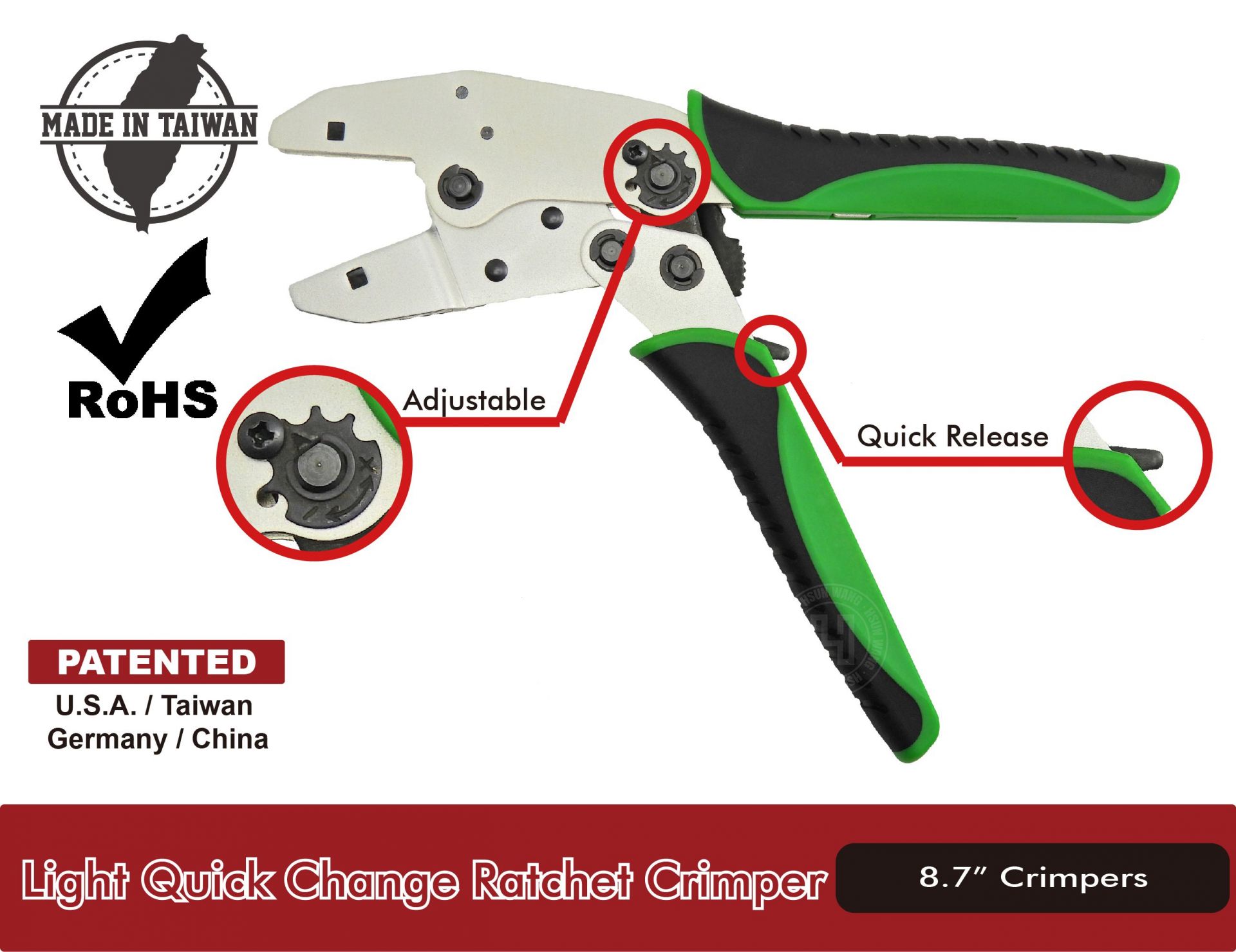 JCI Aluminum Quick Change Ratchet Crimper-JCI Series-Jaw-crimp-crimping-crimp tool-crimping tool-crimp wire-ferrule crimp-ratchet crimp-Taiwan Manufacturer-hsunwang-licrim-hsunwang.com
