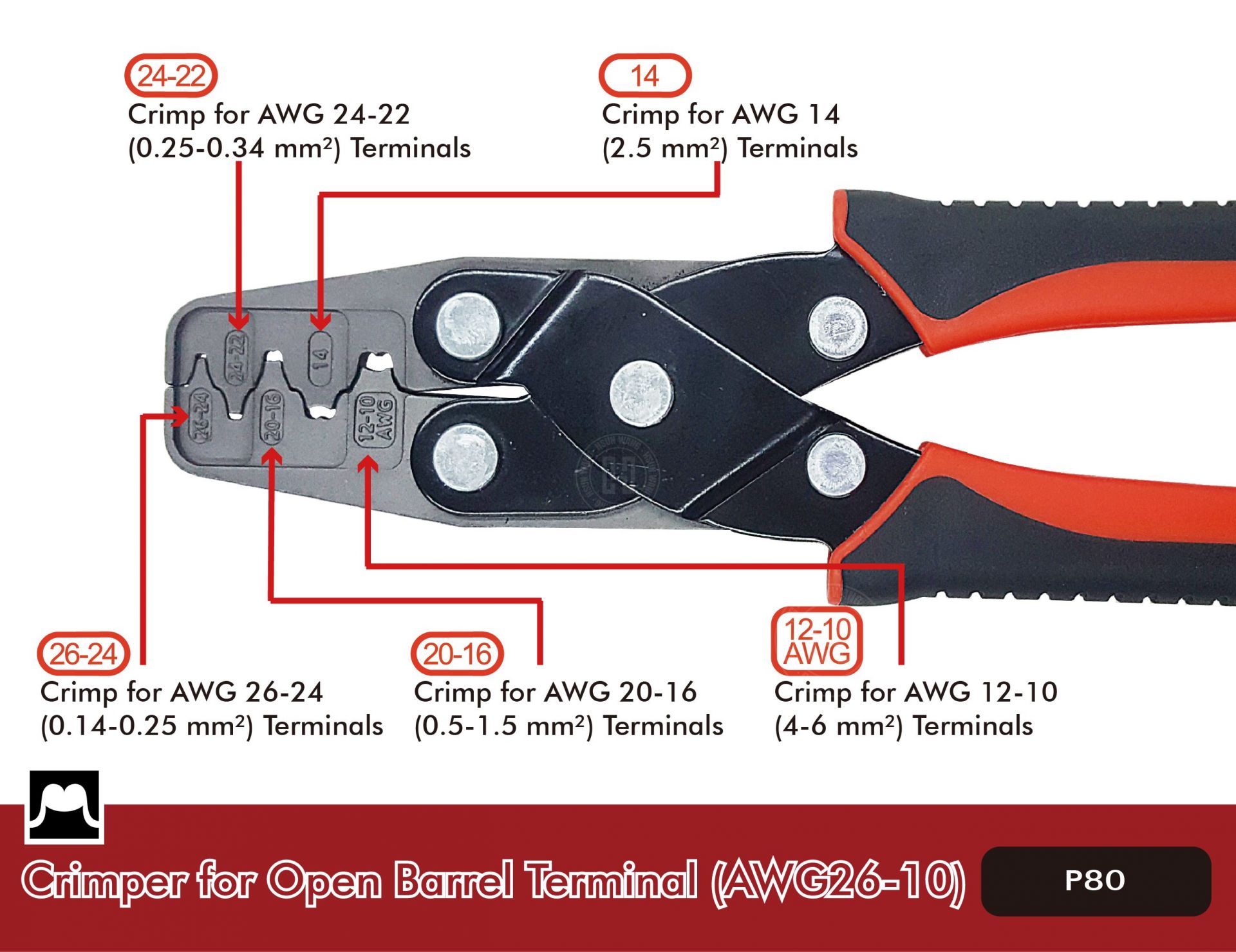 Open Barrel crimper p80-P80I-Jaw-crimp-crimping-crimp tool-crimping tool-crimp wire-ferrule crimp-ratchet crimp-Taiwan Manufacturer-hsunwang-licrim-hsunwang.com