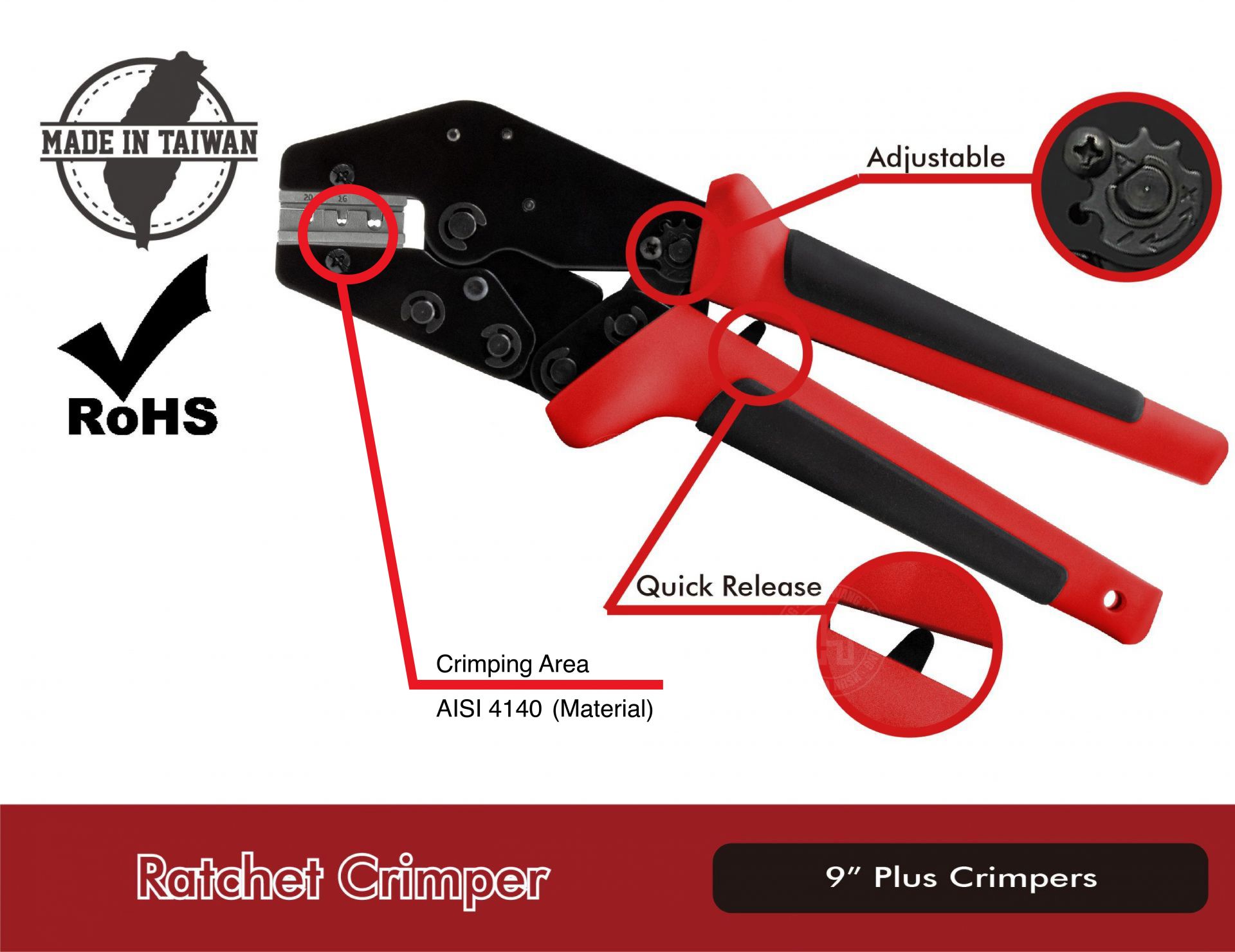Engineered for automotive and industrial pros, the Q Series 9&amp;amp;amp;amp;amp;quot; Plus crimper supports a wide range of terminals—from BNC and solar connectors to Yazaki and Anderson Power—featuring adjustable crimp force, a ratcheting mechanism, and quick-release safety for secure, repeatable results.